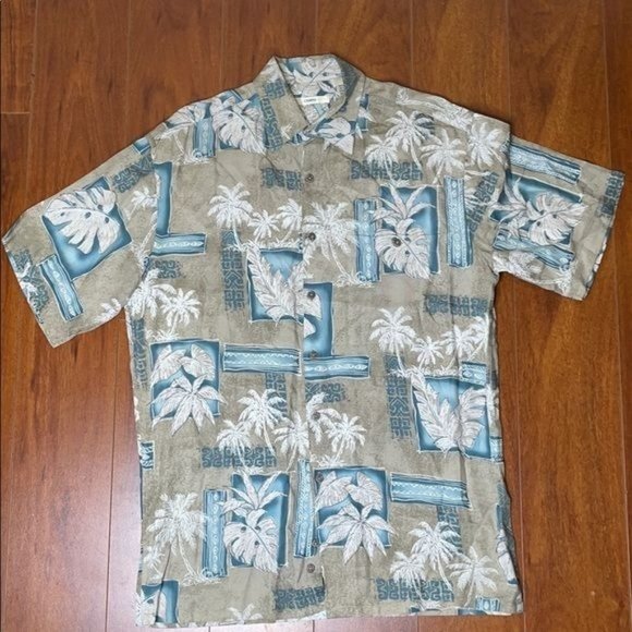 Moda Campia Buttoned Down Short Sleeve Shirt Plam Trees Tropical Hawaii Men's S - Picture 7 of 7